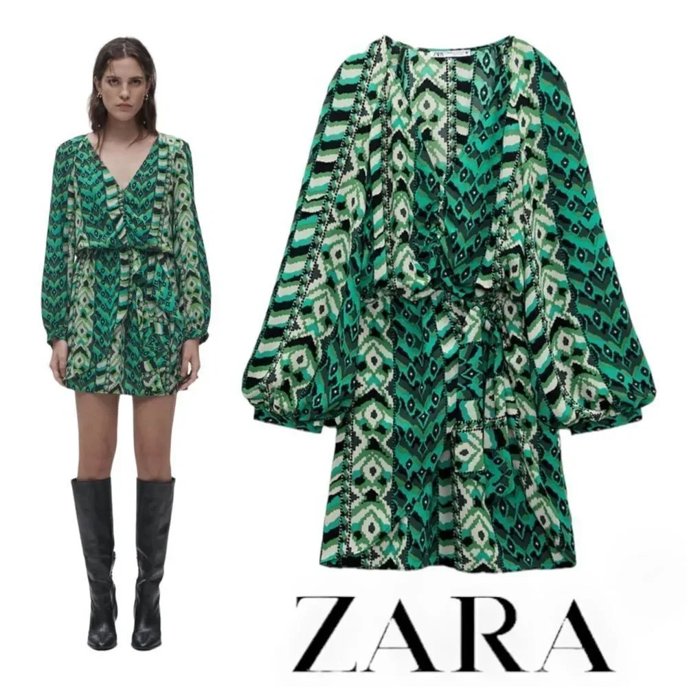 ZARA | Black and Green | PRINTED SHORT DRESS